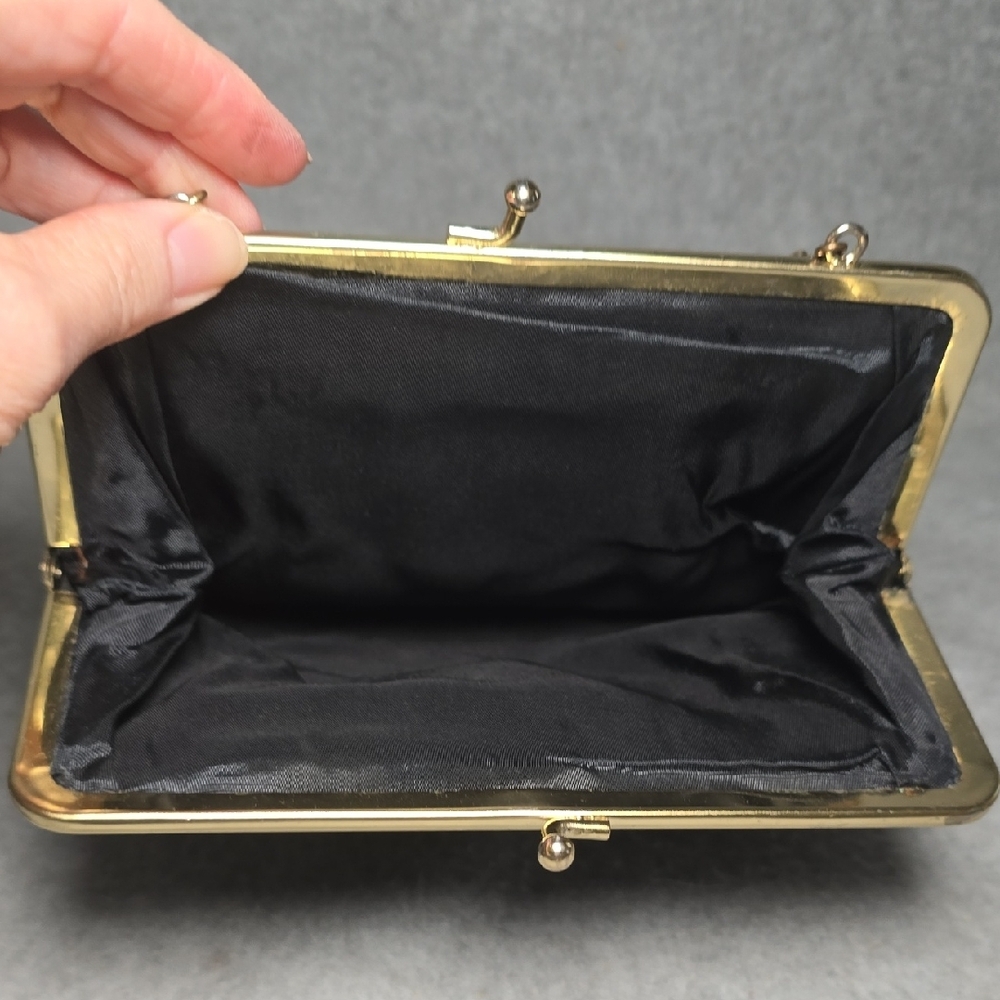 Elegant Vintage Black Suede Kiss Lock Chain Evening Bag - Picture 3 of 14
